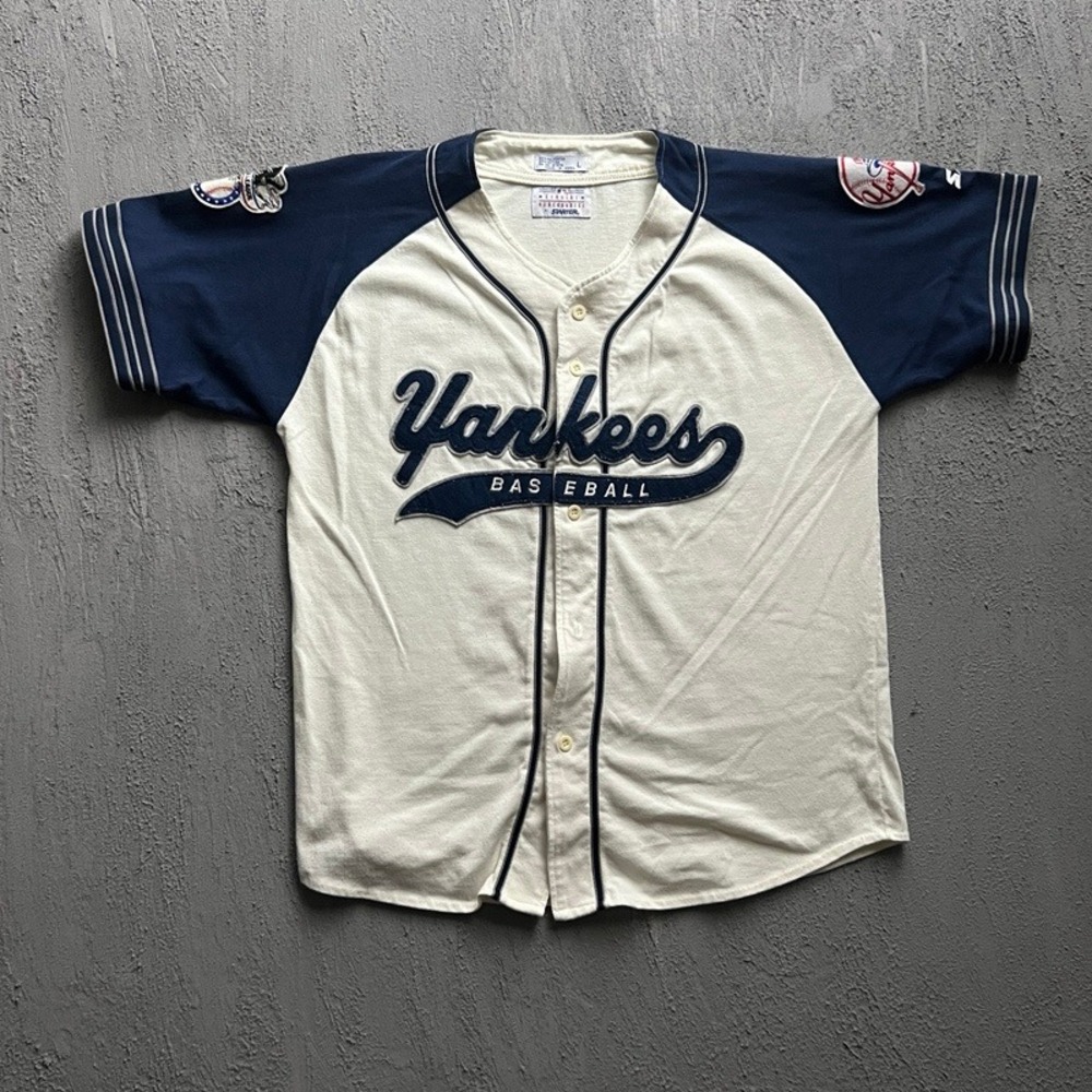 Vintage New York Yankees Baseball Jersey Large White 1990s MLB Button Up Starter